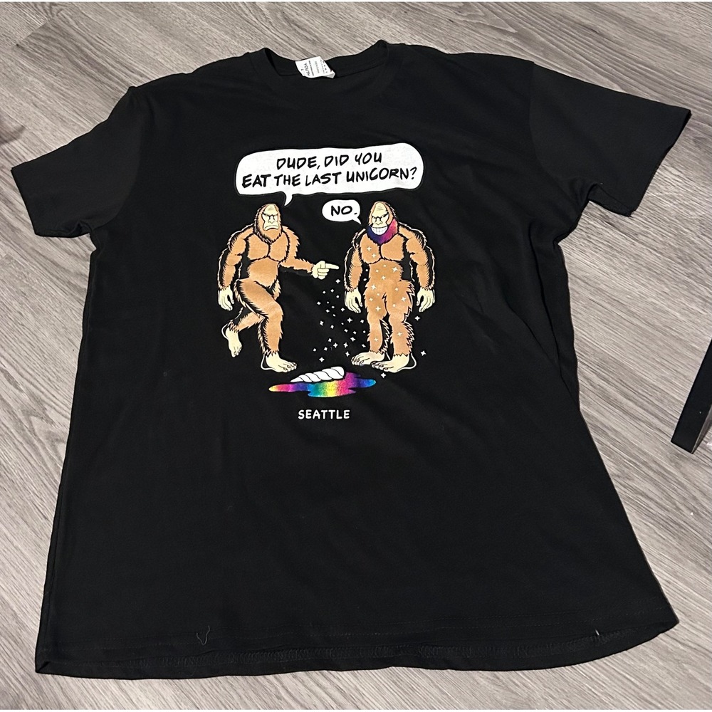 Smart Blanks T-Shirt Youth L Black Excellent Bigfoot Unicorn Seattle Graphic